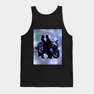 Motorcycle couple in Blue Tank Top